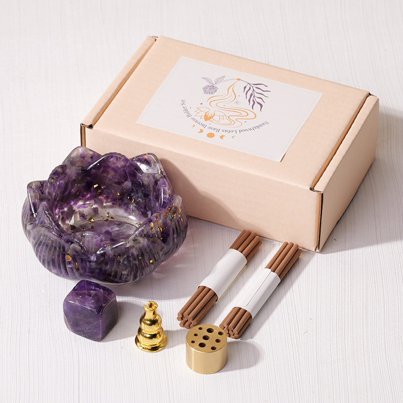 1set Natural Crystal Dropper Resin Reiki Stone Candle Base Aromatherapy  Cornucopia Healing Meditation Decoration Gift Box Set