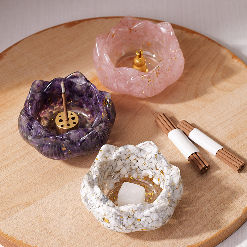 1set Natural Crystal Dropper Resin Reiki Stone Candle Base Aromatherapy  Cornucopia Healing Meditation Decoration Gift Box Set