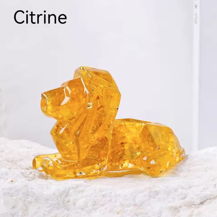1PC Natural Crystal Macadam Resin Epoxy Lion Loveliness Animal Statue Office Table Decoration Lion Decoration Home Gift