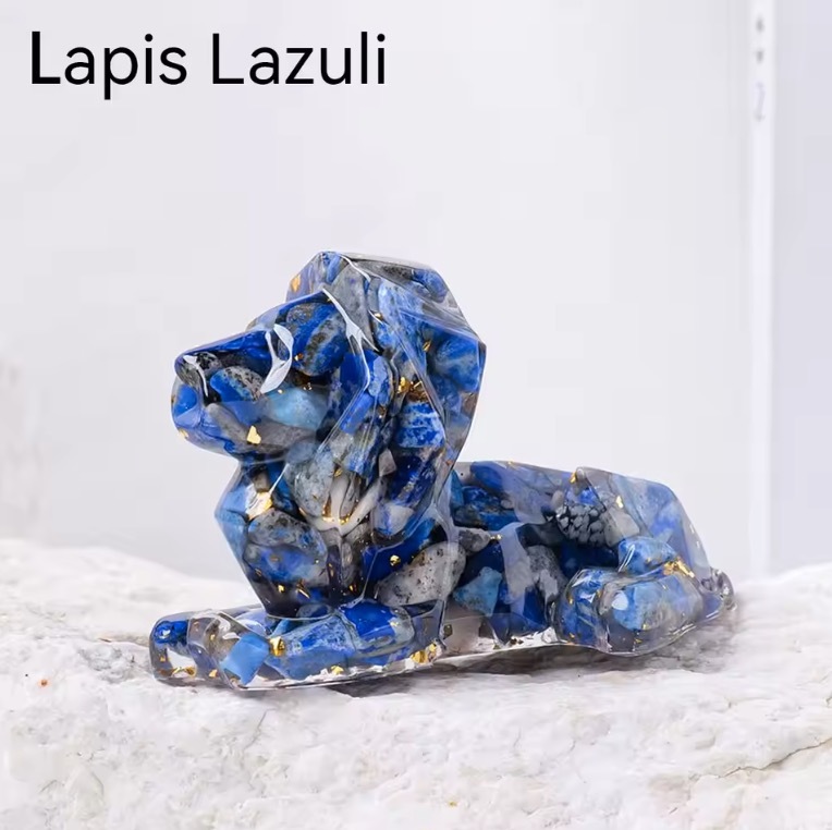 1PC Natural Crystal Macadam Resin Epoxy Lion Loveliness Animal Statue Office Table Decoration Lion Decoration Home Gift