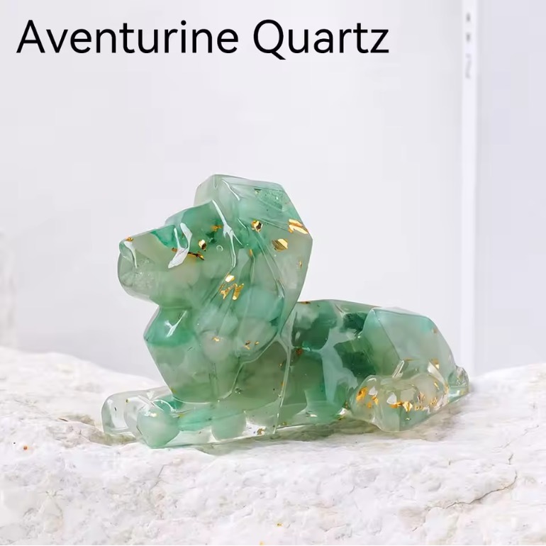 1PC Natural Crystal Macadam Resin Epoxy Lion Loveliness Animal Statue Office Table Decoration Lion Decoration Home Gift