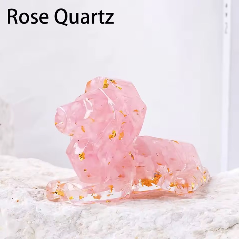 1PC Natural Crystal Macadam Resin Epoxy Lion Loveliness Animal Statue Office Table Decoration Lion Decoration Home Gift