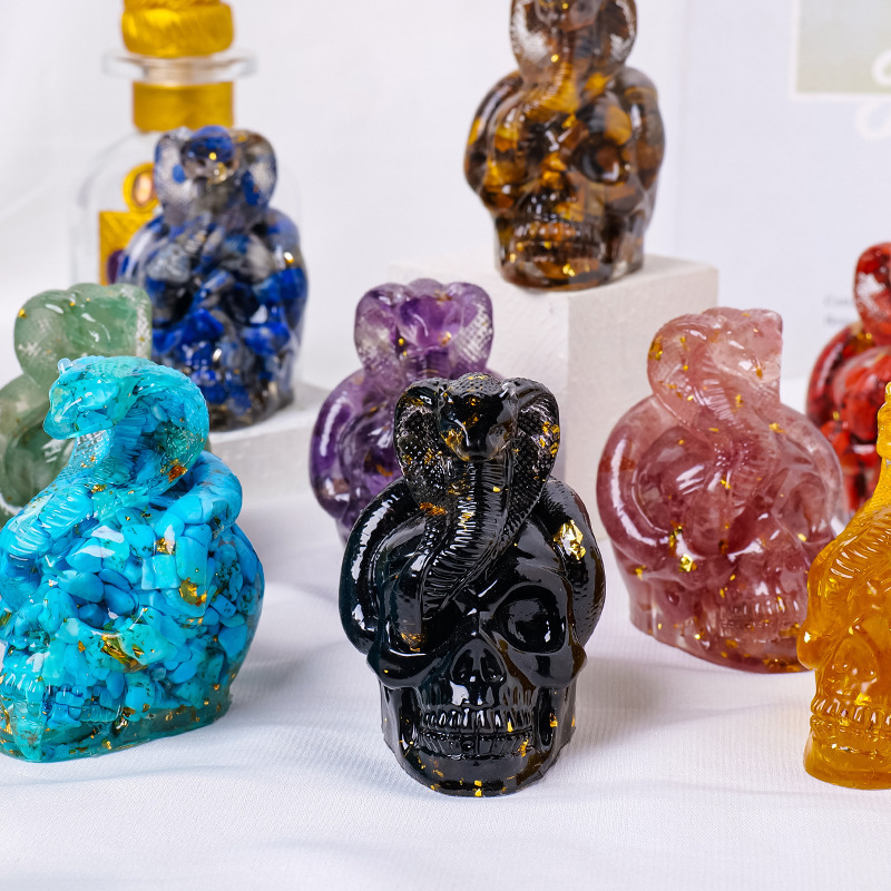 1PC Natural Crystal Gravel Skull Snake Statue Dropper Resin Reiki Stone Easter Gift Fengshui Sculpture Room Home Decoration