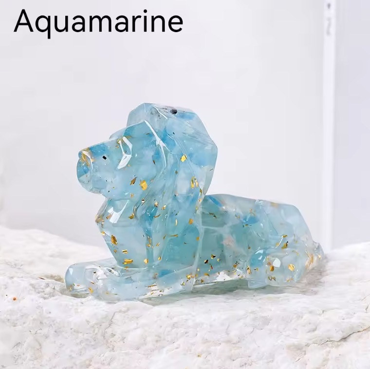 1PC Natural Crystal Macadam Resin Epoxy Lion Loveliness Animal Statue Office Table Decoration Lion Decoration Home Gift