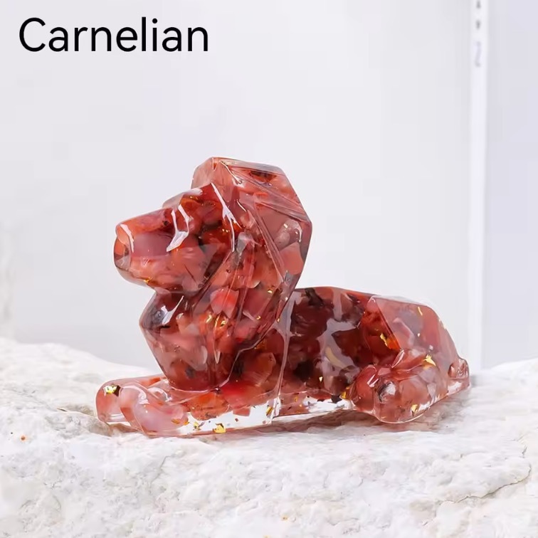 1PC Natural Crystal Macadam Resin Epoxy Lion Loveliness Animal Statue Office Table Decoration Lion Decoration Home Gift