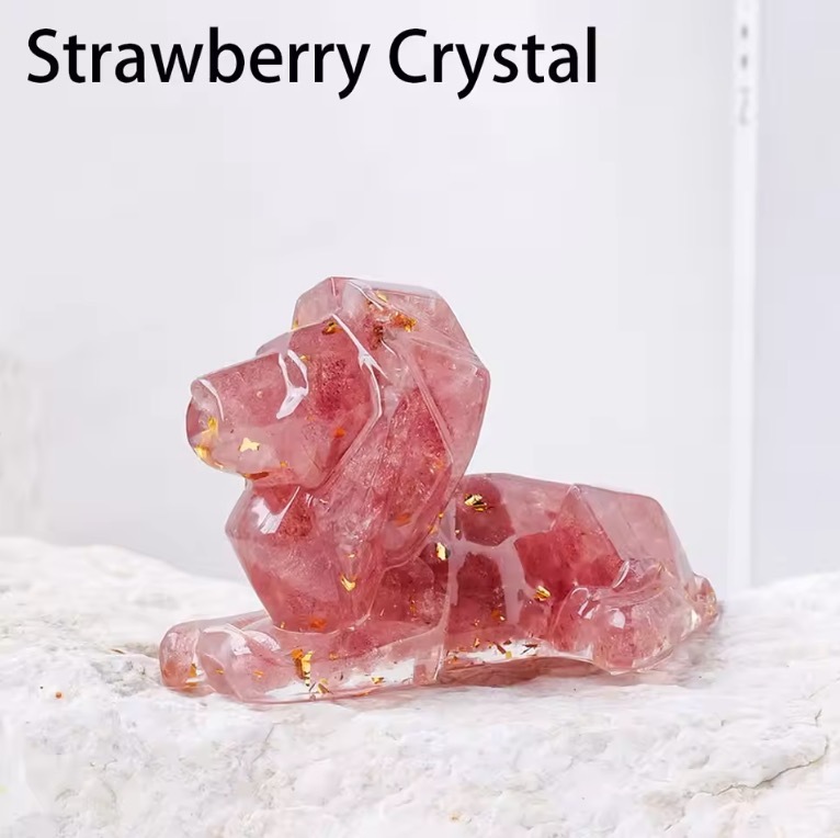 1PC Natural Crystal Macadam Resin Epoxy Lion Loveliness Animal Statue Office Table Decoration Lion Decoration Home Gift
