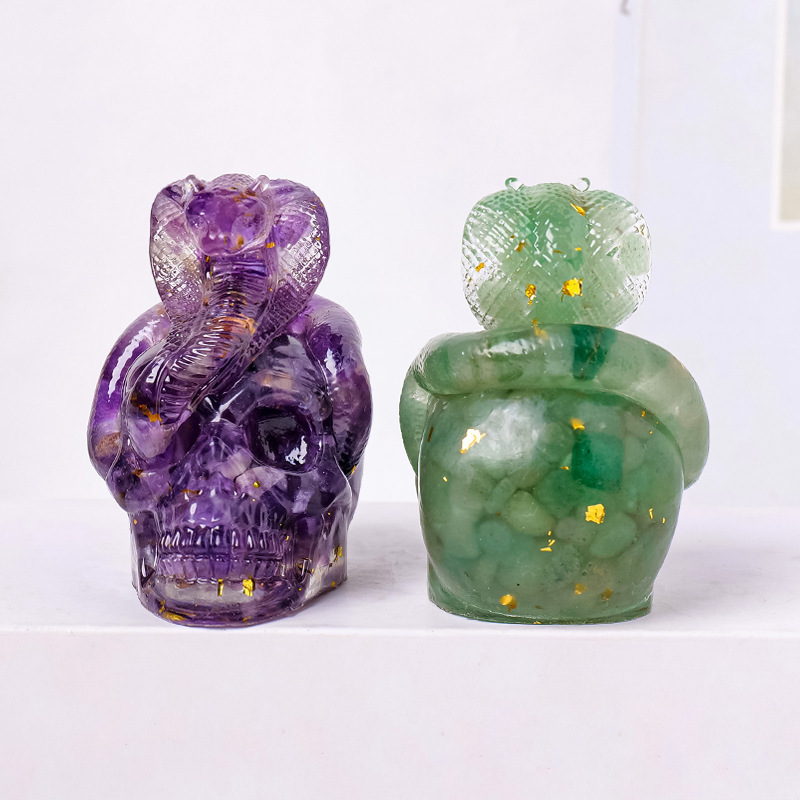 1PC Natural Crystal Gravel Skull Snake Statue Dropper Resin Reiki Stone Easter Gift Fengshui Sculpture Room Home Decoration