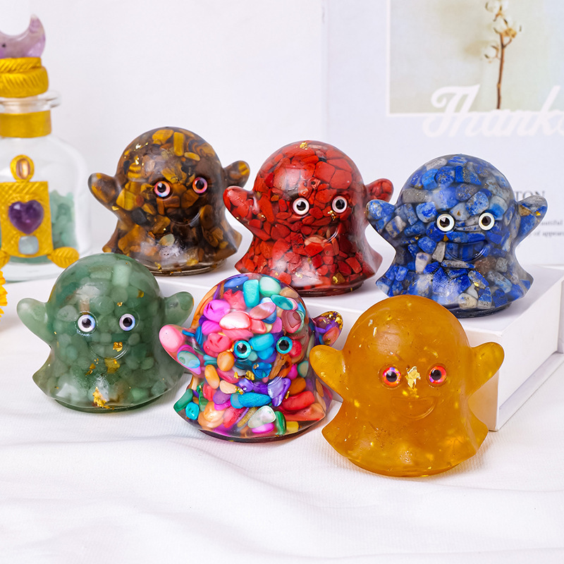 1PC Natural Crystal Crushed Stone Epoxy Resin Ghost Shape Meditation Gift For Home Decor DIY Magic Witch Crystal Delicate Gift
