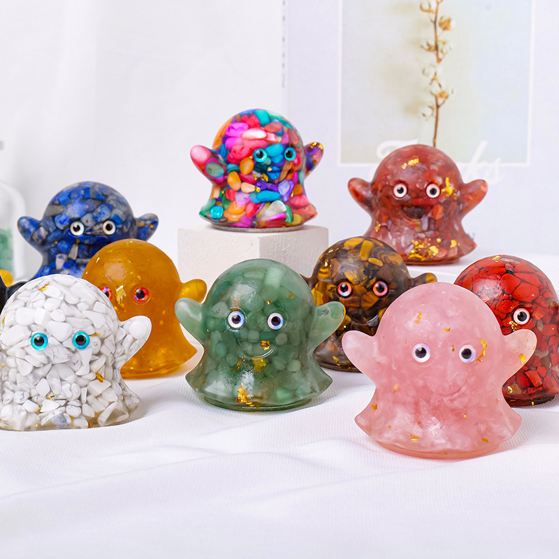 1PC Natural Crystal Crushed Stone Epoxy Resin Ghost Shape Meditation Gift For Home Decor DIY Magic Witch Crystal Delicate Gift