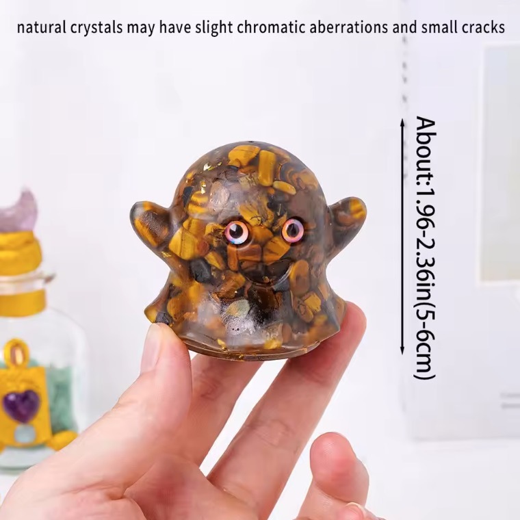 1PC Natural Crystal Crushed Stone Epoxy Resin Ghost Shape Meditation Gift For Home Decor DIY Magic Witch Crystal Delicate Gift