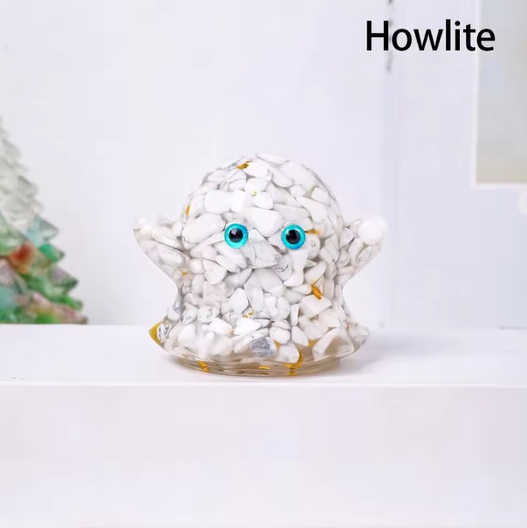 1PC Natural Crystal Crushed Stone Epoxy Resin Ghost Shape Meditation Gift For Home Decor DIY Magic Witch Crystal Delicate Gift