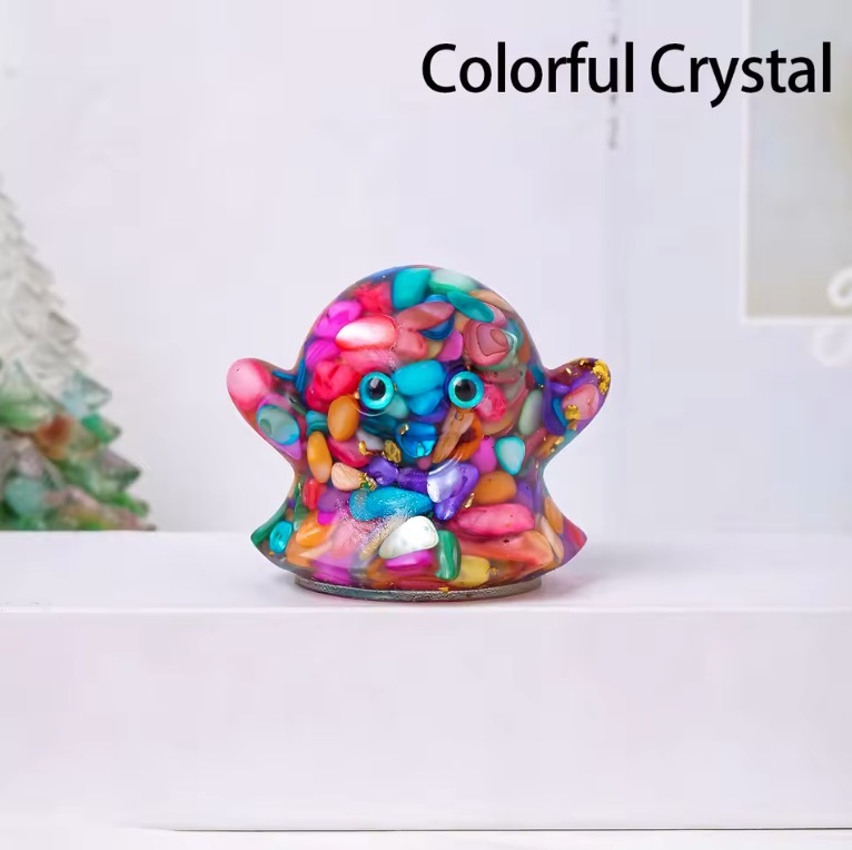 1PC Natural Crystal Crushed Stone Epoxy Resin Ghost Shape Meditation Gift For Home Decor DIY Magic Witch Crystal Delicate Gift