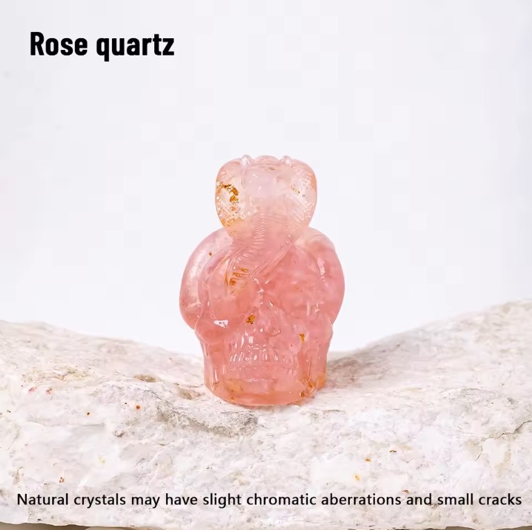 1PC Natural Crystal Gravel Skull Snake Statue Dropper Resin Reiki Stone Easter Gift Fengshui Sculpture Room Home Decoration