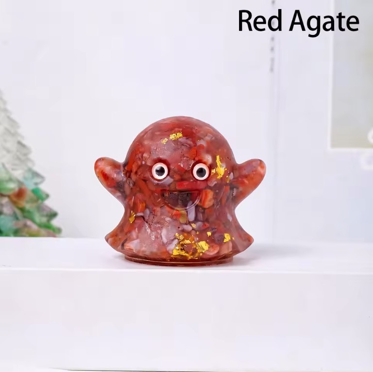 1PC Natural Crystal Crushed Stone Epoxy Resin Ghost Shape Meditation Gift For Home Decor DIY Magic Witch Crystal Delicate Gift