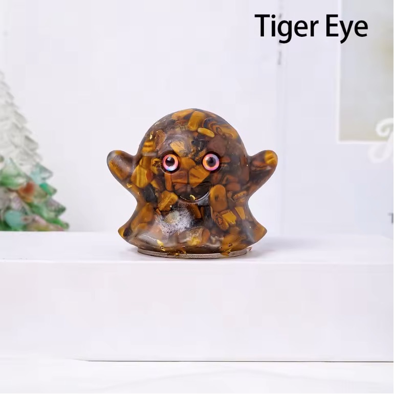 1PC Natural Crystal Crushed Stone Epoxy Resin Ghost Shape Meditation Gift For Home Decor DIY Magic Witch Crystal Delicate Gift
