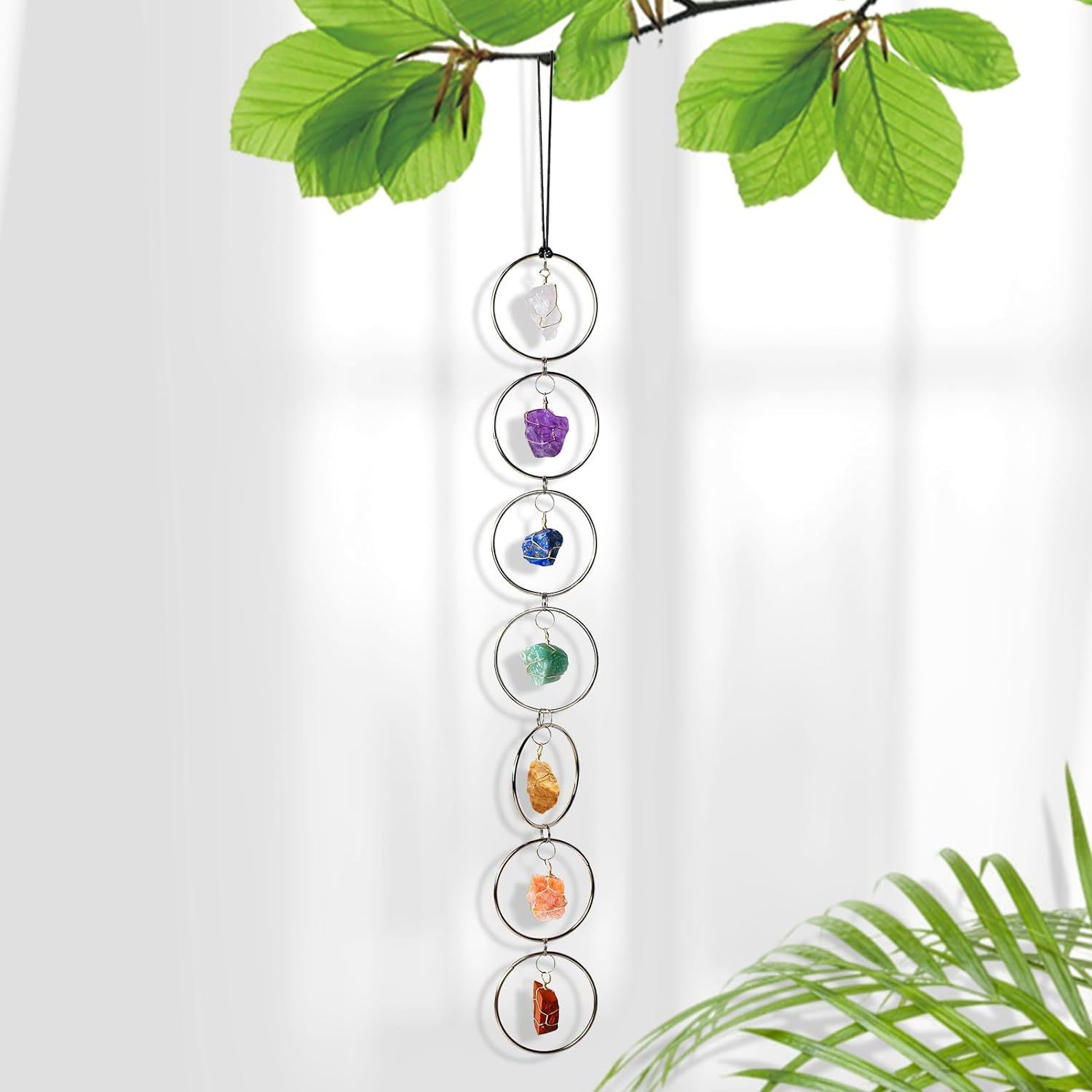 Natural 7 Chakela Stone Raw Crystal Gemstone Wall Decor Hanging Ornament Tree of Life Wall Hanger Tumbled Gemstones Meditation