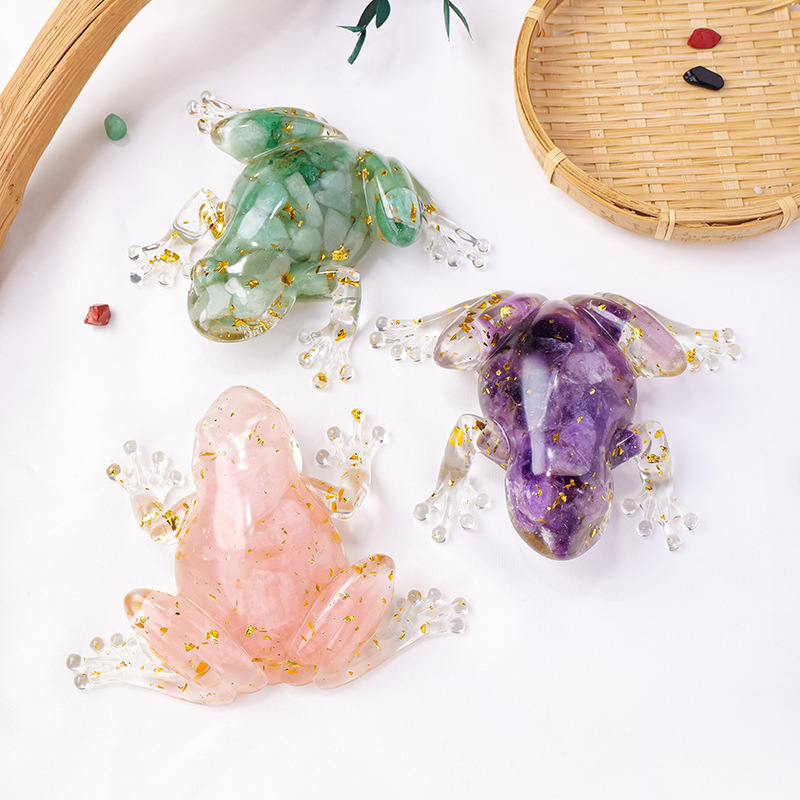Natural crystal raw stone dripping glue frog ornaments resin crafts home office desktop decoration gifts