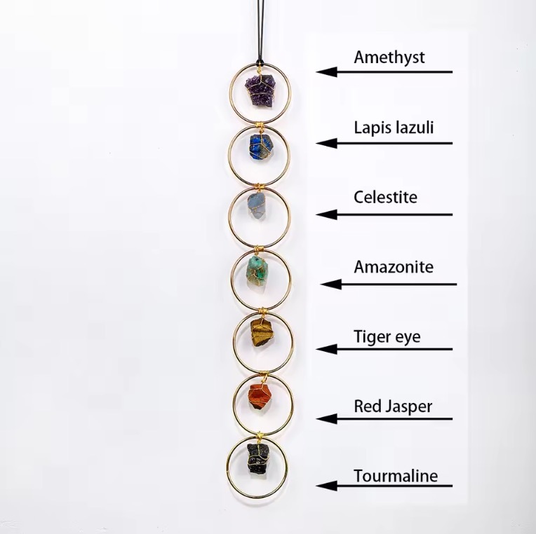 Natural 7 Chakela Stone Raw Crystal Gemstone Wall Decor Hanging Ornament Tree of Life Wall Hanger Tumbled Gemstones Meditation
