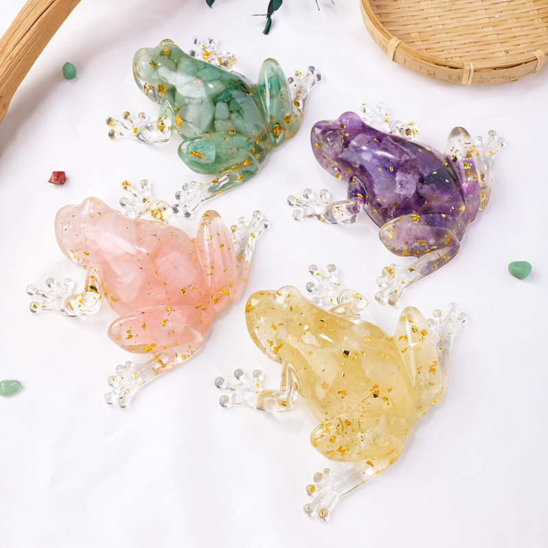 Natural crystal raw stone dripping glue frog ornaments resin crafts home office desktop decoration gifts