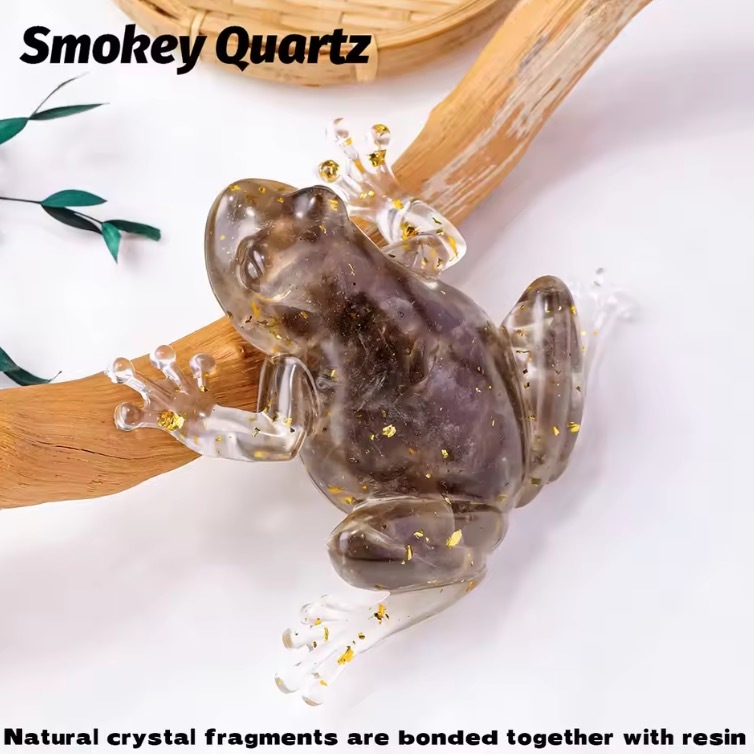 Natural crystal raw stone dripping glue frog ornaments resin crafts home office desktop decoration gifts