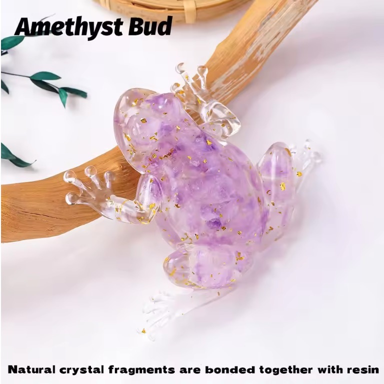 Natural crystal raw stone dripping glue frog ornaments resin crafts home office desktop decoration gifts