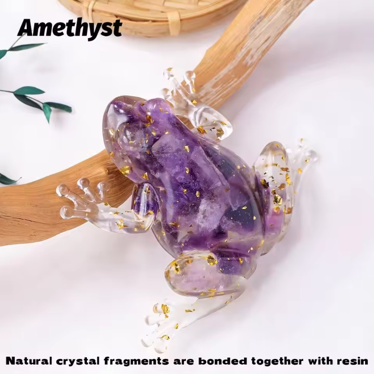 Natural crystal raw stone dripping glue frog ornaments resin crafts home office desktop decoration gifts