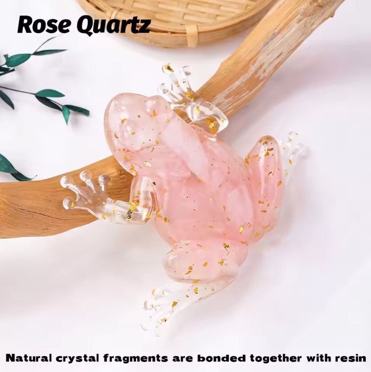 Natural crystal raw stone dripping glue frog ornaments resin crafts home office desktop decoration gifts