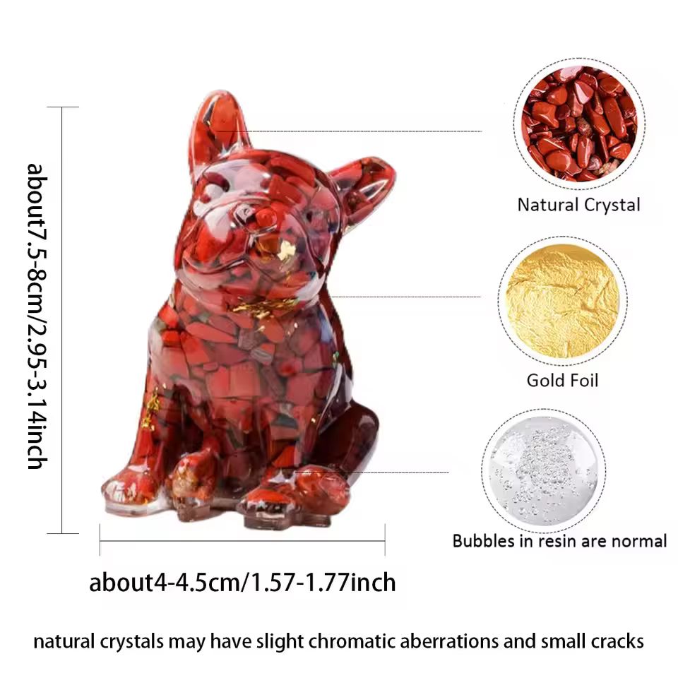 Natural Crystal Gravel Dog Statue Dropper resin Reiki Stone Fengshui Creative Sculpture Study Room Home Decoration