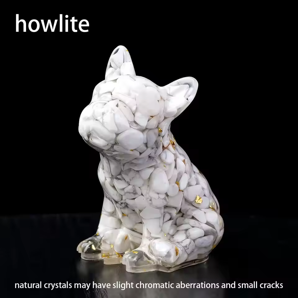 Natural Crystal Gravel Dog Statue Dropper resin Reiki Stone Fengshui Creative Sculpture Study Room Home Decoration