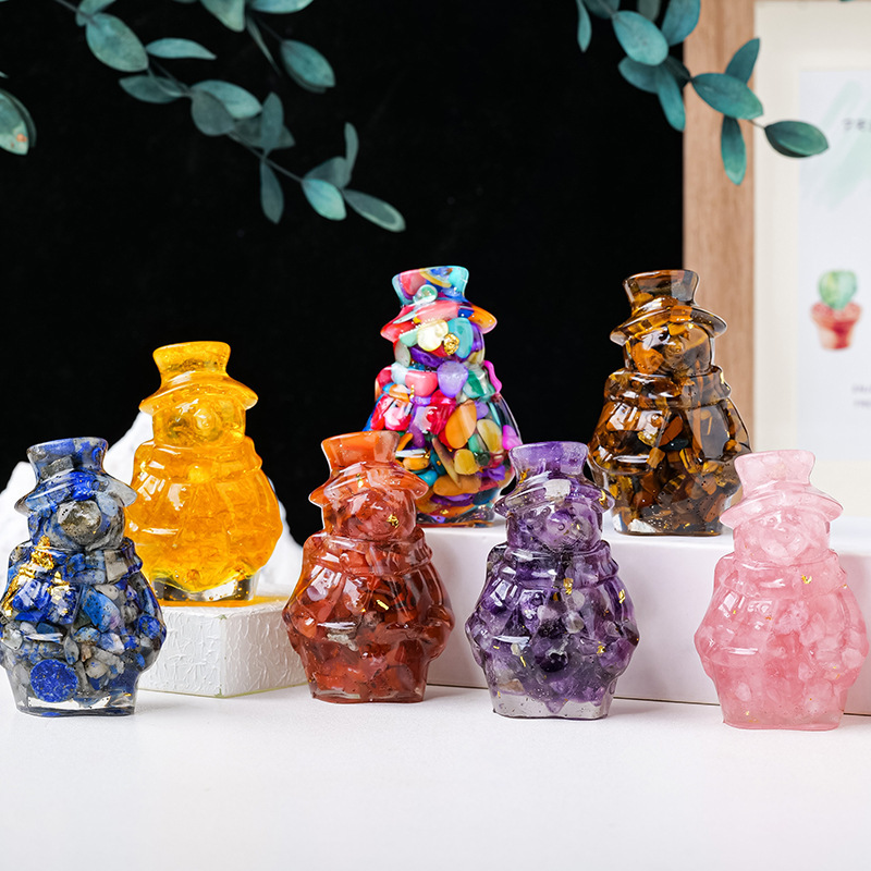 Natural Crystal Resin Macadam Stone Cute Cartoon Santa Claus Image Decor Home  Decor Holiday Gift