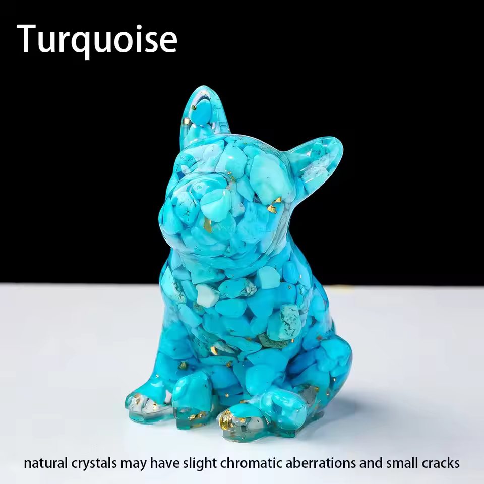 Natural Crystal Gravel Dog Statue Dropper resin Reiki Stone Fengshui Creative Sculpture Study Room Home Decoration
