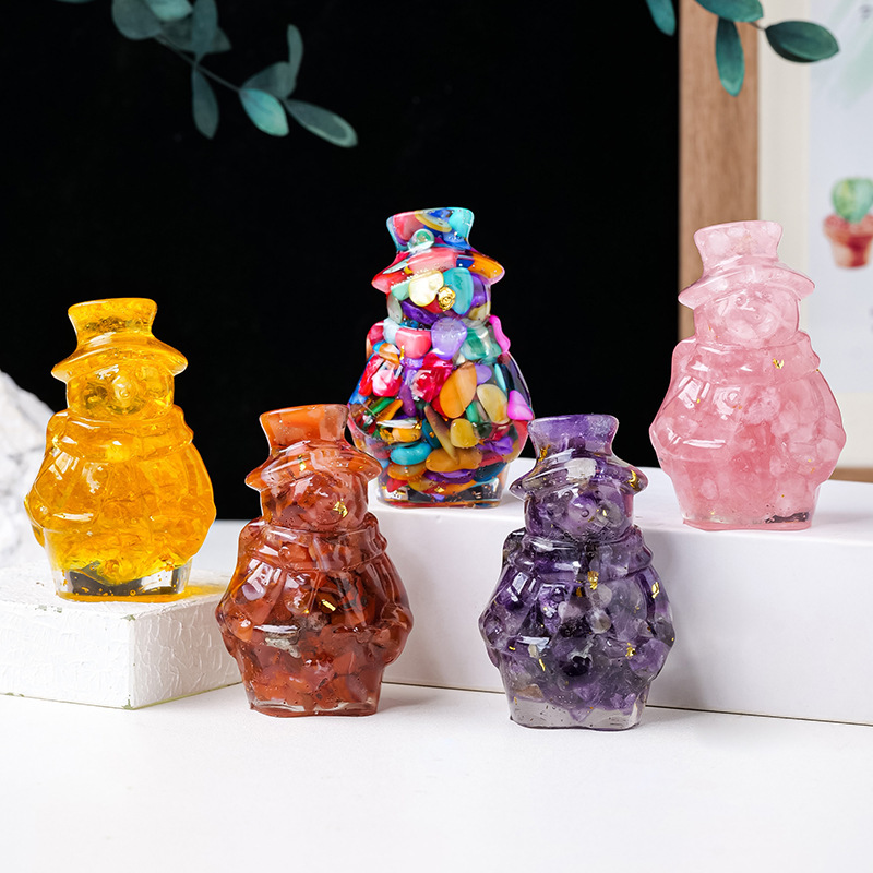 Natural Crystal Resin Macadam Stone Cute Cartoon Santa Claus Image Decor Home  Decor Holiday Gift