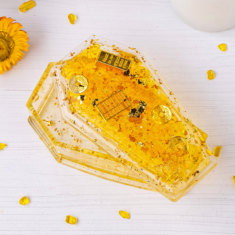 Natural Crystal Macadam Gumming Resin Coffin Shape Healing Crystals Craft Gift Room Decor Reiki Gem Home Gift