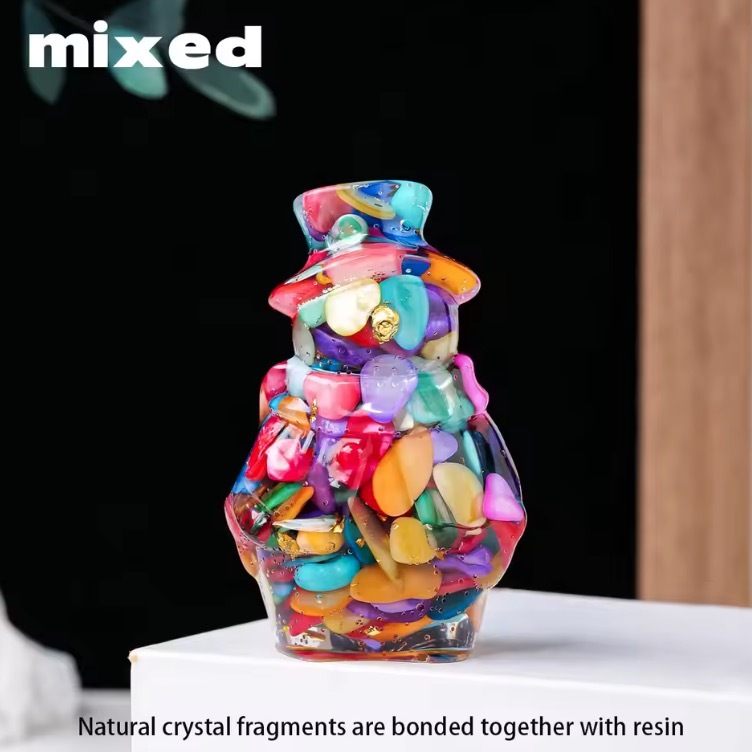 Natural Crystal Resin Macadam Stone Cute Cartoon Santa Claus Image Decor Home  Decor Holiday Gift