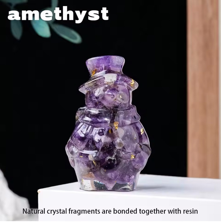 Natural Crystal Resin Macadam Stone Cute Cartoon Santa Claus Image Decor Home  Decor Holiday Gift