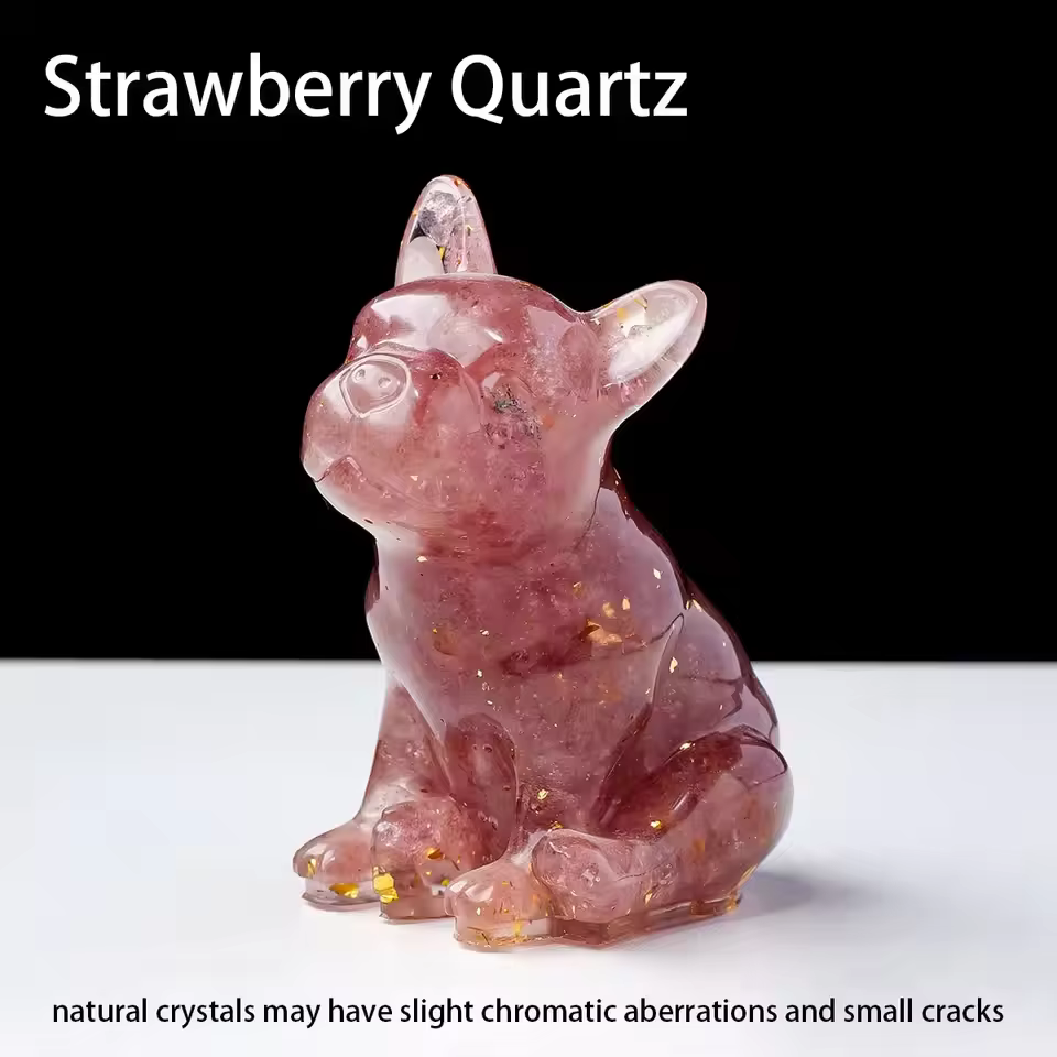 Natural Crystal Gravel Dog Statue Dropper resin Reiki Stone Fengshui Creative Sculpture Study Room Home Decoration