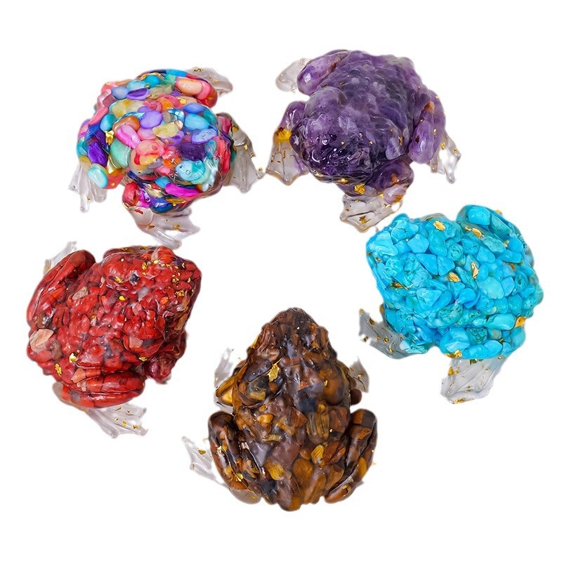 Natural Crystal Crushed Stone Epoxy Resin Bufonid Meditation Gift Home Decor DIY Magic Witch Animal Image Decoration Gift