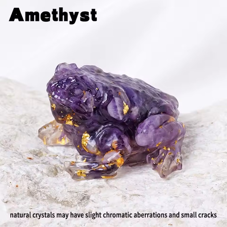 Natural Crystal Crushed Stone Epoxy Resin Bufonid Meditation Gift Home Decor DIY Magic Witch Animal Image Decoration Gift
