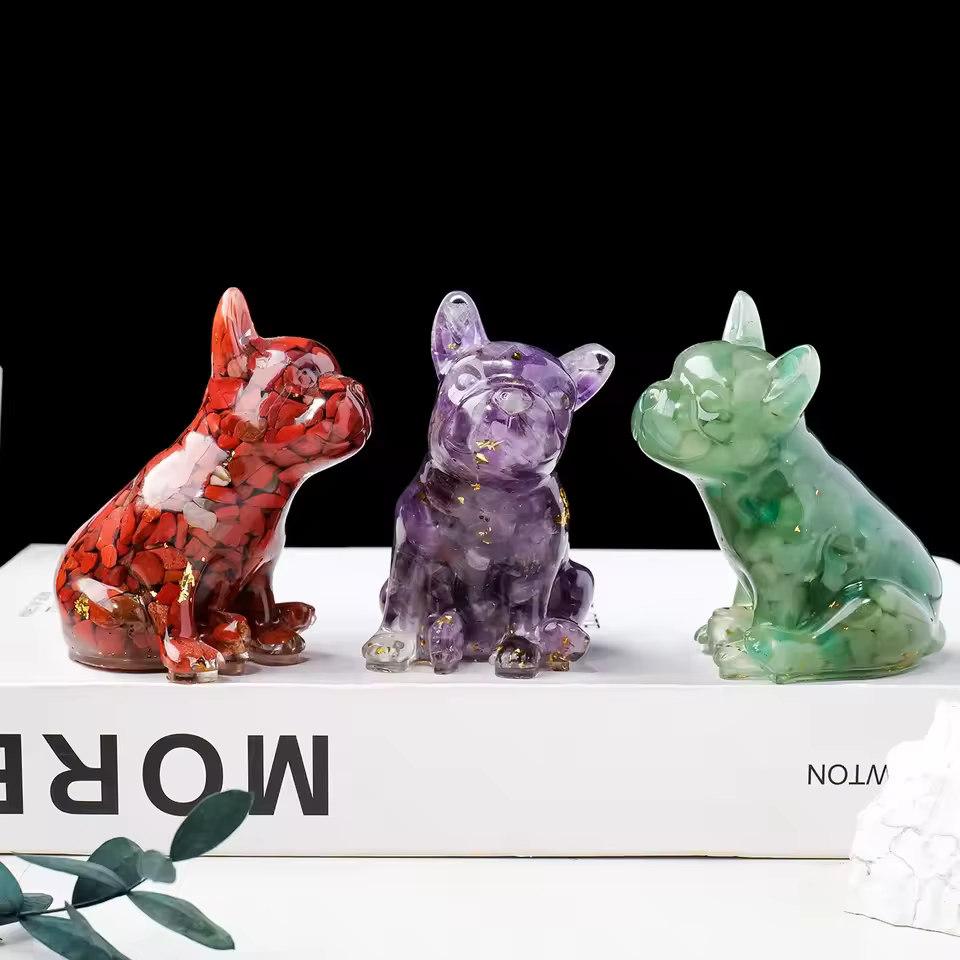 Natural Crystal Gravel Dog Statue Dropper resin Reiki Stone Fengshui Creative Sculpture Study Room Home Decoration
