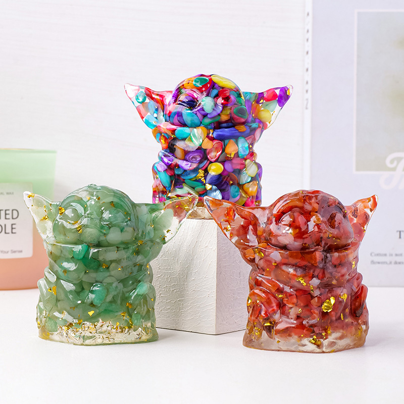 Natural Crystal Yoda Statue Reiki Stone Figurine Fengshui Sculpture for Pet Memorial Ornament Home Garden
