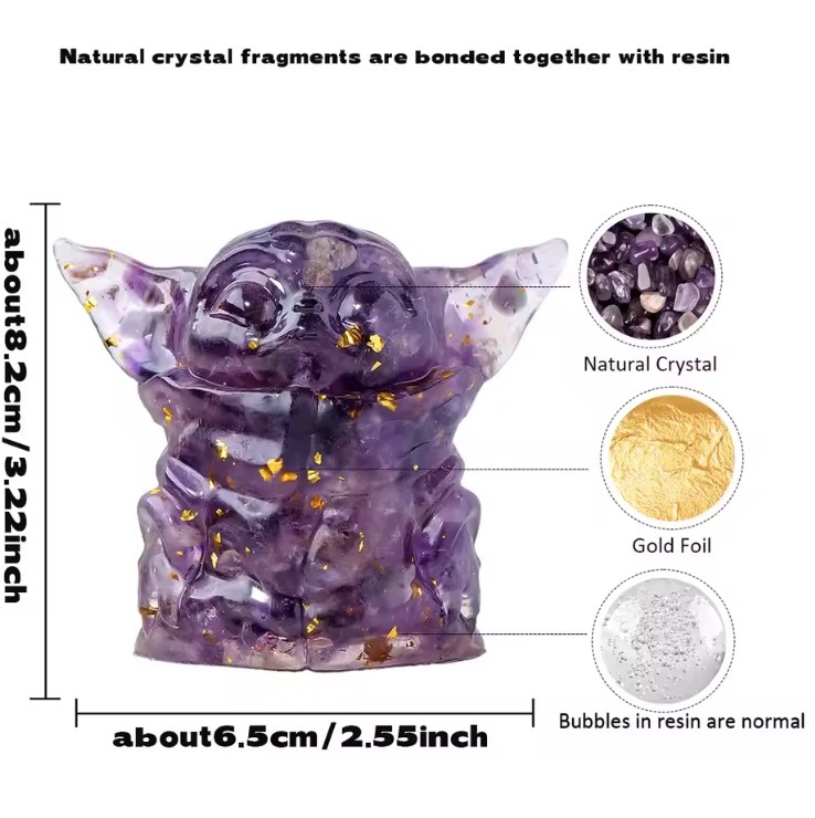 Natural Crystal Yoda Statue Reiki Stone Figurine Fengshui Sculpture for Pet Memorial Ornament Home Garden