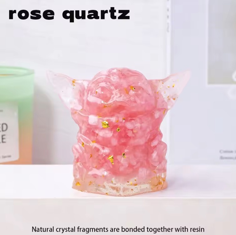 Natural Crystal Yoda Statue Reiki Stone Figurine Fengshui Sculpture for Pet Memorial Ornament Home Garden