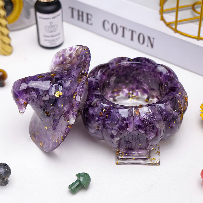 Natural Crystal Amethyst Gravel Gumming Resin Pumpkin Skull Hallowmas Decorative Gift Desktop Storage Household Supplies