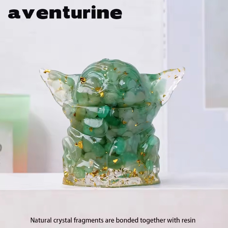 Natural Crystal Yoda Statue Reiki Stone Figurine Fengshui Sculpture for Pet Memorial Ornament Home Garden