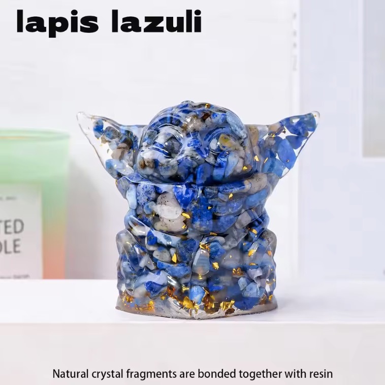 Natural Crystal Yoda Statue Reiki Stone Figurine Fengshui Sculpture for Pet Memorial Ornament Home Garden