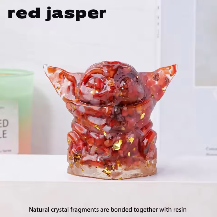 Natural Crystal Yoda Statue Reiki Stone Figurine Fengshui Sculpture for Pet Memorial Ornament Home Garden