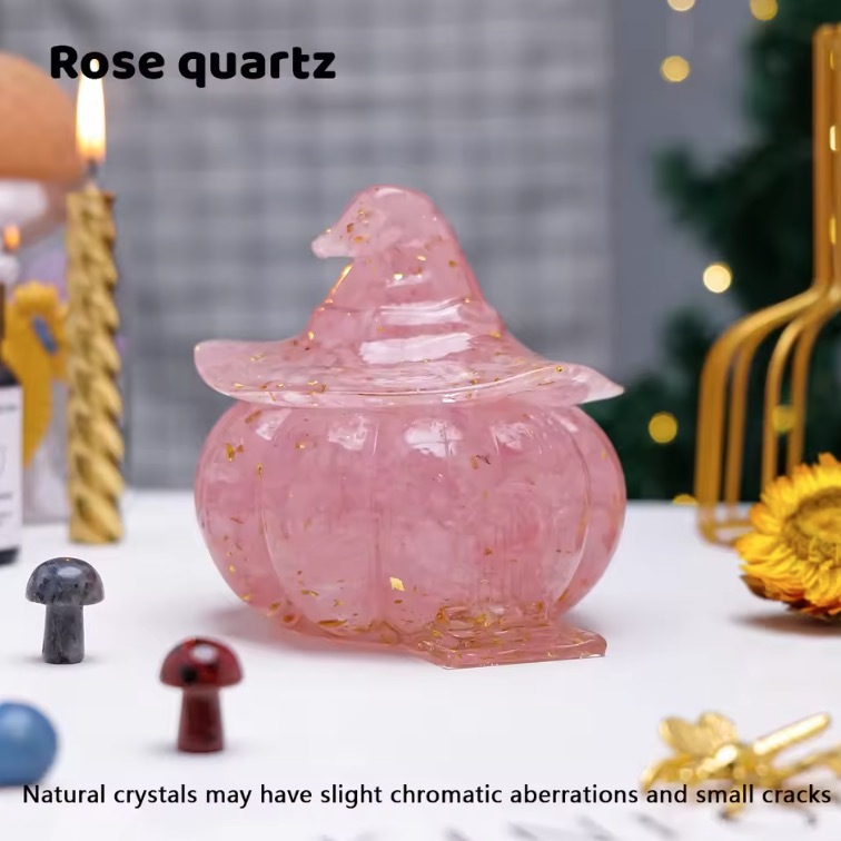 Natural Crystal Amethyst Gravel Gumming Resin Pumpkin Skull Hallowmas Decorative Gift Desktop Storage Household Supplies