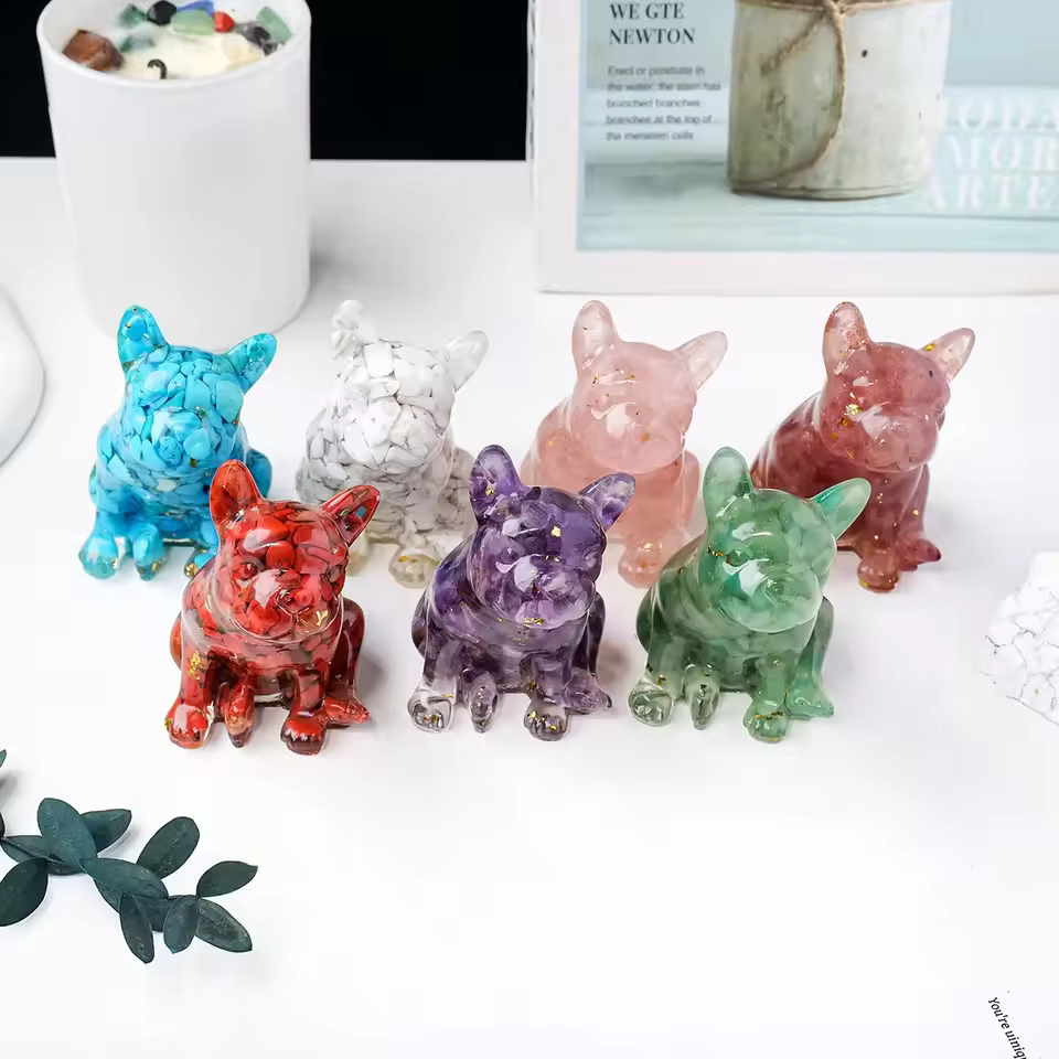 Natural Crystal Gravel Dog Statue Dropper resin Reiki Stone Fengshui Creative Sculpture Study Room Home Decoration