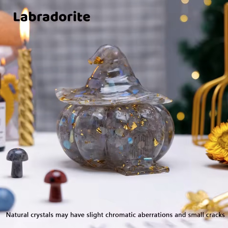 Natural Crystal Amethyst Gravel Gumming Resin Pumpkin Skull Hallowmas Decorative Gift Desktop Storage Household Supplies