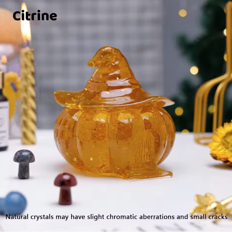Natural Crystal Amethyst Gravel Gumming Resin Pumpkin Skull Hallowmas Decorative Gift Desktop Storage Household Supplies